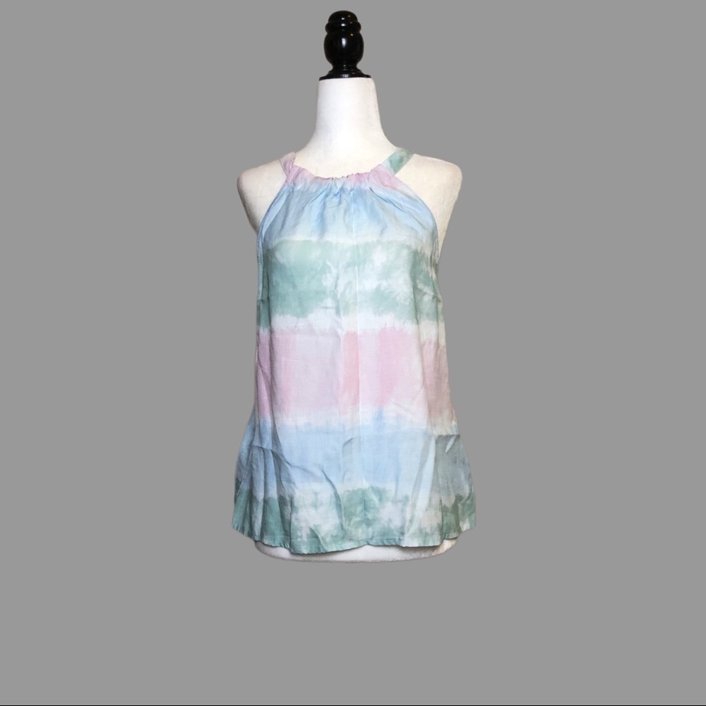 ❤️ M ❤️ NWOT Anthro Halter Tank Top Horizontal Stripes Watercolour Tie Dye​